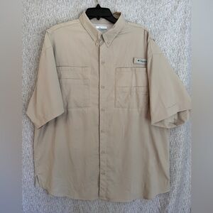 Columbia PFG Shirt Mens XL/TG Cream Beige Short Sleeve Omni-Shade Vented Outdoor